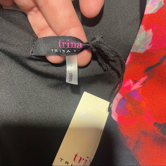 Trina Turk Black & Red Trousdale Floral Float V-neck Ruffles Sleeve Dress NWT 4 - Picture 16 of 16